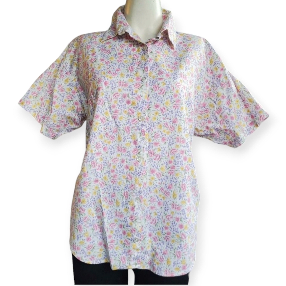VTG 80's Separate Issue Multicolored Floral Womans Buttons Up Shirt Casual Top